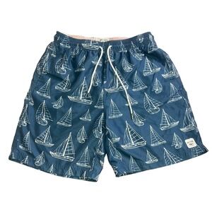 SPICY TUNA Swim Lined Trunks Shorts Summer Sail Boat Blue Draw String Sz M   OST